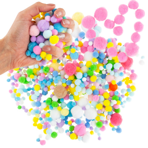 Pompony kreatywne, pluszowe, mix kolorów, mix rozmiarów, pastelowe, 1-3cm, zestaw 450szt.