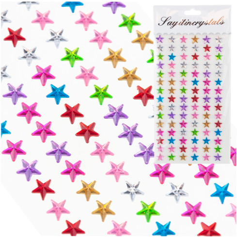 Naklejki gwiazdki, samoprzylepne kryształki, mix kolorów, na blistrze, zestaw kreatywny