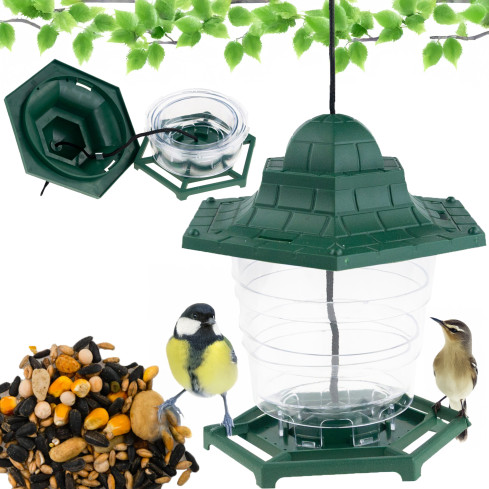 TG80444 KARMNIK DLA PTAKÓW NA KARMĘ ZIARNA PASZĘ NA OKNO PRZEZROCZYSTY Z DASZKIEM POIDEŁKO