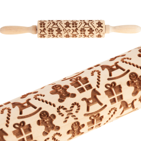 TG81336 WAŁEK DREWNIANY DO CIASTA OZDOBNE WYTŁOCZENIA ŚWIĄTECZNE