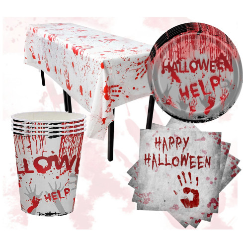 TG74162 ZESTAW ZASTAWY STOŁOWEJ HALLOWEEN DEKORACJE OBRUS KUBECZKI TALERZYKI SERWETKI