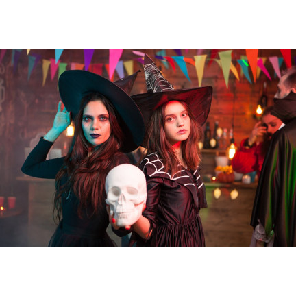 Kapelusz czarownicy, czarny, z pajęczyną, przebranie wiedźmy, kostium Halloween, uniwersalny