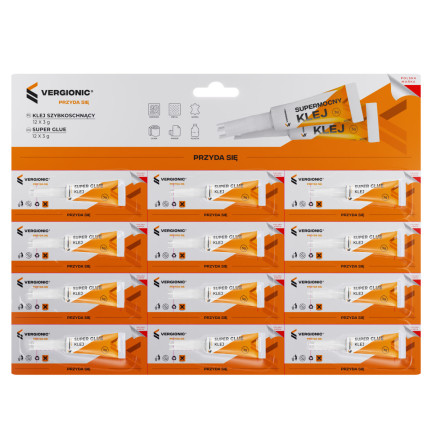 0037 KLEJ SZYBKOSCHNĄCY MOCNY UNIWERSALNY MONTAŻOWY CYJANOAKRYLOWY BLISTER 12X3G