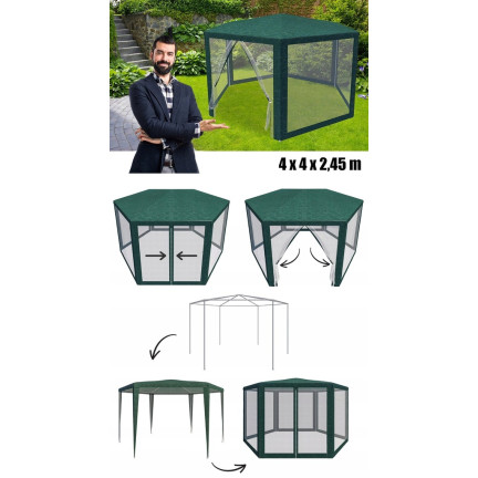 TG77596-1 duży NAMIOT OGRODOWY PAWILON HANDLOWY 6 ŚCIAN Z MOSKITIERĄ ALTANA DO OGRODU