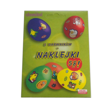 CHEM0083 NAKLEJANKI + 5 BARWNIKÓW DO JAJEK PISANEK