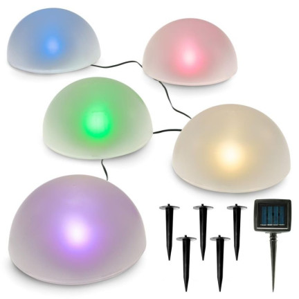 TG55962 LAMPA SOLARNA PÓŁKULA KOLOROWE 5SZT 5 LED WBIJANA LAMPY SOLARNE