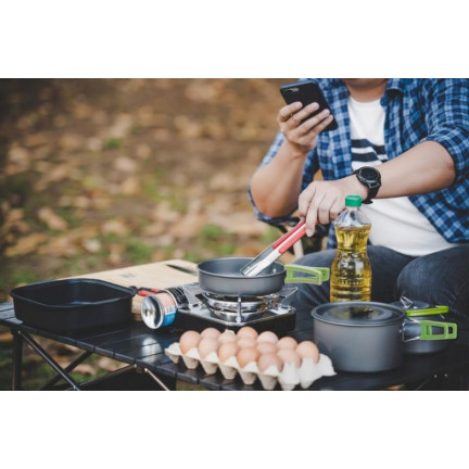 CAM6834 NACZYNIA TURYSTYCZNE ZESTAW GARNKÓW SZTUĆCE POD NAMIOT BIWAK CZAJNIK 18W1