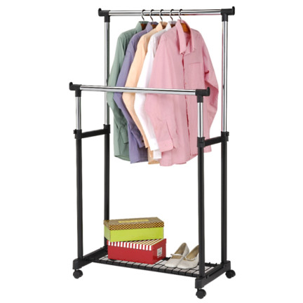 DO30 WIESZAK PODWÓJNY PODŁOGOWY STOJĄCY NA KÓŁKACH na UBRANIA SZAFA GARDEROBA