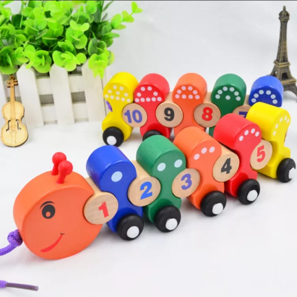 TG67019 POCIĄG DREWNIANY GĄSIENICA EDUKACYJNA UKŁADANKA NAUKA CYFRY
