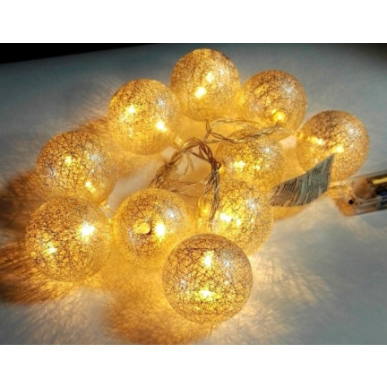 SW61S SREBRNA GIRLANDA ŚWIĄTECZNA KULE ŚWIECĄCE COTTON BALLS