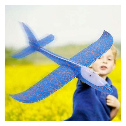 TG56682-1 DUŻY SAMOLOT STYROPIANOWY ZE STYROPIANU 49CM ŚWIECĄCY LED SZYBOWIEC RZUTKA NIEBIESKI