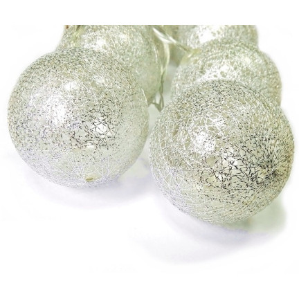 SW61S SREBRNA GIRLANDA ŚWIĄTECZNA KULE ŚWIECĄCE COTTON BALLS