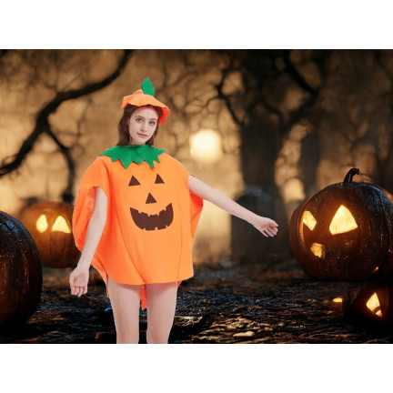 Kostium dynia, z włókniny, pomarańczowy, wzór dyni, dziecięce przebranie Halloween, rozmiar S, komplet