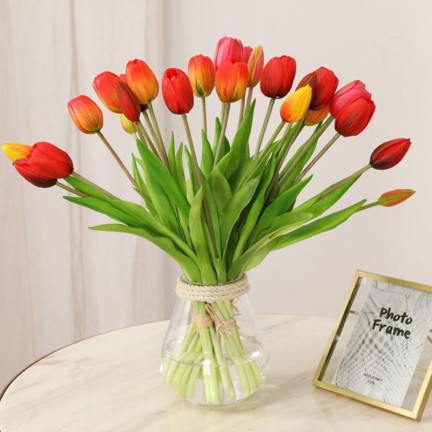 CV17690-7 BUKIET TULIPANÓW GUMOWANYCH SILIKONOWYCH 3SZT LUX CZERWONE TULIPANY jak ŻYWE