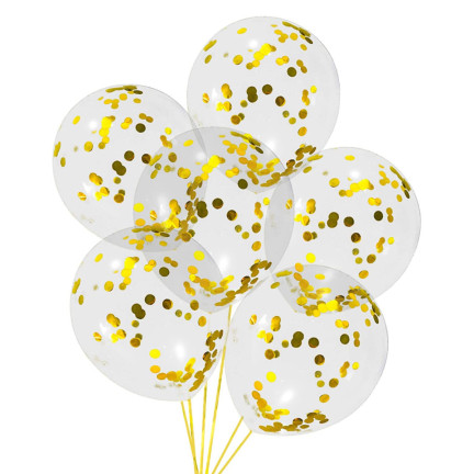 TG66226-1 BALONY ZE ZŁOTYM KONFETTI 100SZT PRZEZROCZYSTE URODZINY ŚLUB WESELE