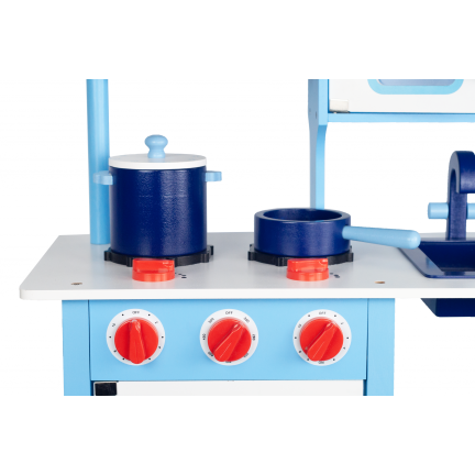 TG53008 KUCHNIA DREWNIANA DLA DZIECI AKCESORIA NIEBIESKA ZABAWKOWA DUŻA GARNKI