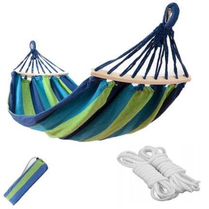 TG48174-1 HAMAK OGRODOWY ZE STELAŻEM BUJAK + POKROWIEC I LINKI 70X170 CM NIEBIESKI