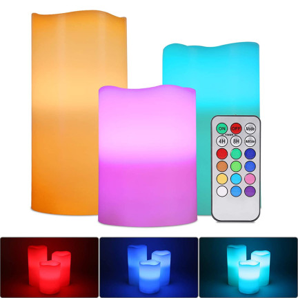 OO68 ŚWIECZKI ŚWIECE LED NA PILOTA 3 SZT ZESTAW RGB