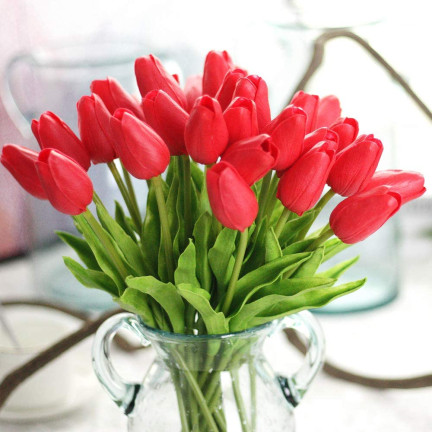 CV17692-7 TULIPANY BUKIET TULIPANÓW GUMOWANE GUMOWE JAK ŻYWE REALISTYCZNE CZERWONE