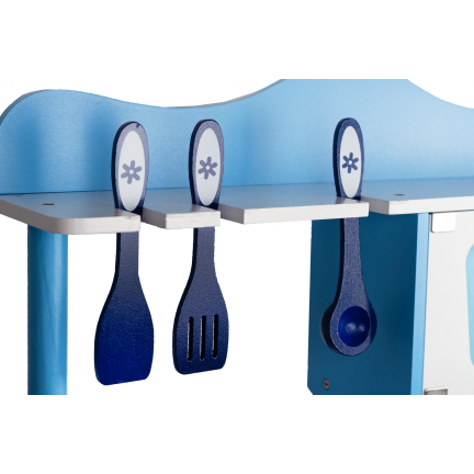 TG53008 KUCHNIA DREWNIANA DLA DZIECI AKCESORIA NIEBIESKA ZABAWKOWA DUŻA GARNKI