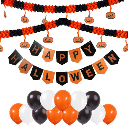 Girlanda Halloween, papierowa, pomarańczowo-czarna, z dyniami, 3m