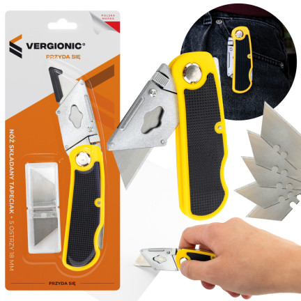 7398 TAPECIAK NÓŻ SKŁADANY TAPICERSKI + 5 OSTRZY 18 mm MEGA OSTRY