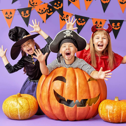 Girlanda z balonami Halloween, papierowa, mix kolorów, z dyniami, zawieszki, 3m