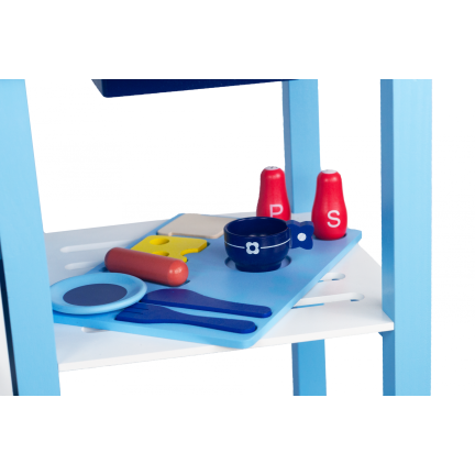 TG53008 KUCHNIA DREWNIANA DLA DZIECI AKCESORIA NIEBIESKA ZABAWKOWA DUŻA GARNKI