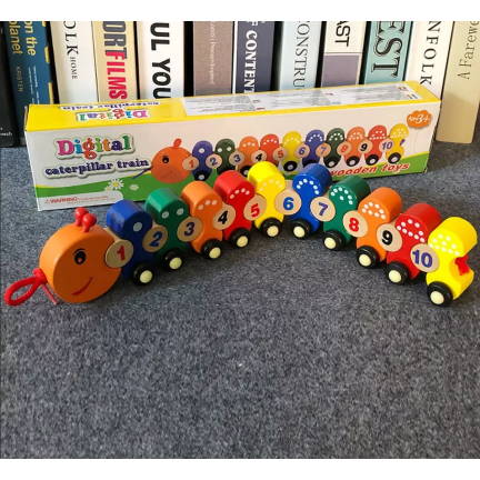 TG67019 POCIĄG DREWNIANY GĄSIENICA EDUKACYJNA UKŁADANKA NAUKA CYFRY