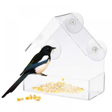 EDA4380 KARMNIK DLA PTAKÓWNA OKNO SZYBĘ  Z PRZYSSAWKĄ PRZEŹROCZYSTY 2-CZĘŚCIOWY
