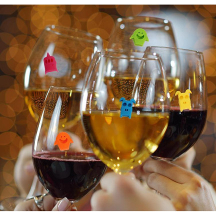 Znaczniki do kieliszków szklanek, mix wzorów, mix kolorów, z duszkami, Halloween, zestaw 12szt.