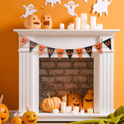 Girlanda z balonami Halloween, papierowa, mix kolorów, z dyniami, zawieszki, 3m