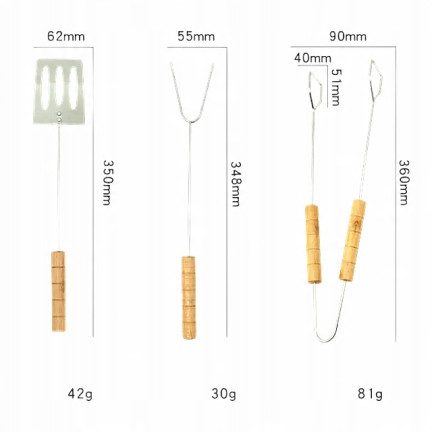 TG72010 ZESTAW AKCESORIÓW SZTUĆCÓW PRZYBORY DO GRILLOWANIA GRILLA 3 ELEMENTY GRILL