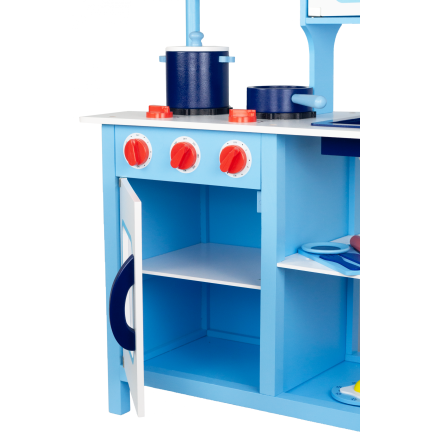 TG53008 KUCHNIA DREWNIANA DLA DZIECI AKCESORIA NIEBIESKA ZABAWKOWA DUŻA GARNKI
