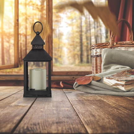 TG45628 LAMPKA LATARNIA LED CZARNA DO DOMU OGRODU BATERIE OŚWIETLENIE BALKON TARAS