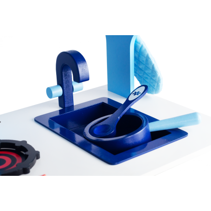 TG53008 KUCHNIA DREWNIANA DLA DZIECI AKCESORIA NIEBIESKA ZABAWKOWA DUŻA GARNKI