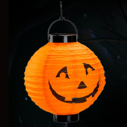 Lampion dynia, papierowy, pomarańczowy, świecący led, na baterie, dekoracje Halloween, 20cm