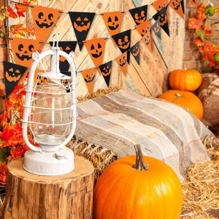 Girlanda z balonami Halloween, papierowa, mix kolorów, z dyniami, zawieszki, 3m