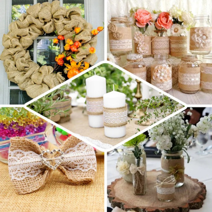 TG40119 WSTĄŻKA JUTA Z KORONKĄ TASIEMKA BOHO JUTOWA NATURALNA DO OZDÓB HANDMADE