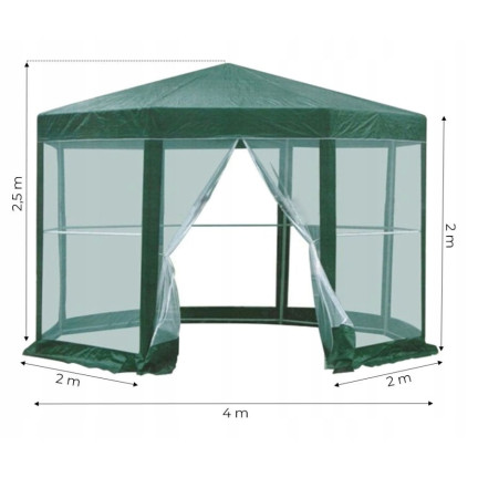 TG77596-1 duży NAMIOT OGRODOWY PAWILON HANDLOWY 6 ŚCIAN Z MOSKITIERĄ ALTANA DO OGRODU