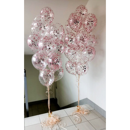 TG66226-2 BALONY Z KONFETTI 100 PRZEZROCZYSTE CONFETTI ROSE RÓŻOWE URODZINY ŚLUB