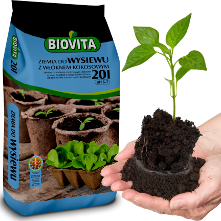 BIO14 ZIEMIA DO WYSIEWU NASION PIKOWANIA SADZENIA Z WŁÓKNEM KOKOSOWYM 20L