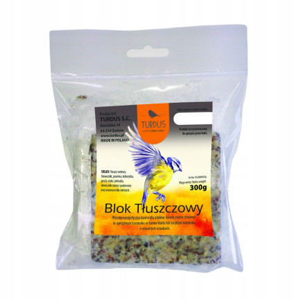 BLOK TŁUSZCZOWY DLA DZIKICH PTAKÓW Z ZIARNAMI NA ZIMĘ TURDUS 300G