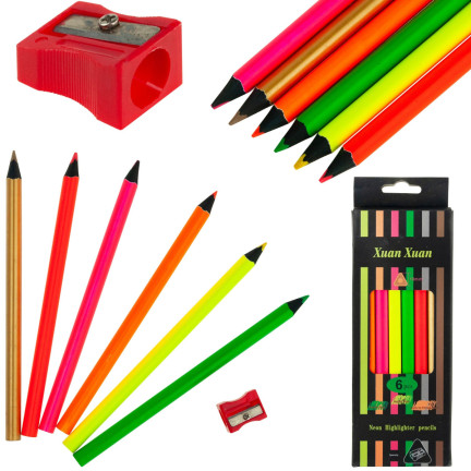 C122203 KREDKI NEONOWE TRÓJKĄTNE KOLOROWE 6SZT. + TEMPERÓWKA