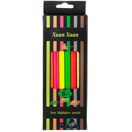 C122203 KREDKI NEONOWE TRÓJKĄTNE KOLOROWE 6SZT. + TEMPERÓWKA