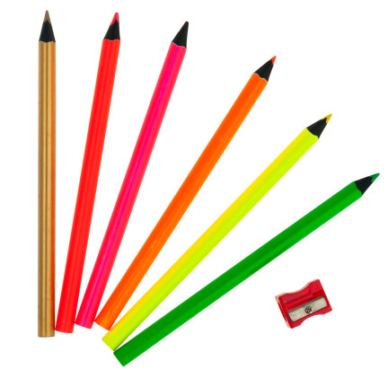 C122203 KREDKI NEONOWE TRÓJKĄTNE KOLOROWE 6SZT. + TEMPERÓWKA