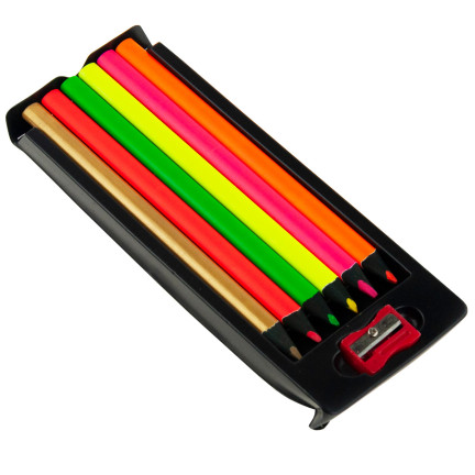 C122203 KREDKI NEONOWE TRÓJKĄTNE KOLOROWE 6SZT. + TEMPERÓWKA