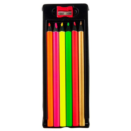 C122203 KREDKI NEONOWE TRÓJKĄTNE KOLOROWE 6SZT. + TEMPERÓWKA