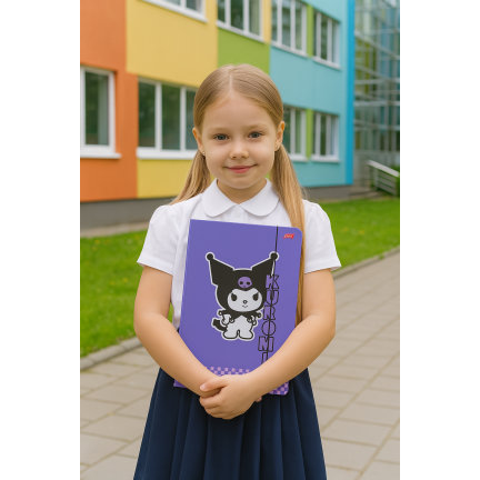 KUR5 TECZKA Z GUMKĄ KUROMI SANRIO RYSUNKOWA DOKUMENTY300g/m2 LAMINOWANA  A4 ST.MAJEWSKI