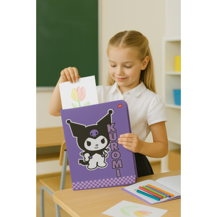 KUR5 TECZKA Z GUMKĄ KUROMI SANRIO RYSUNKOWA DOKUMENTY300g/m2 LAMINOWANA  A4 ST.MAJEWSKI